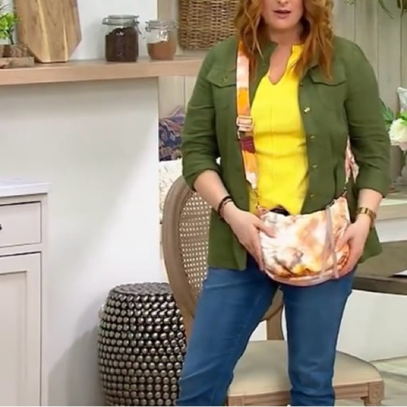 VINCE CAMUTO Washable Nylon Crossbody Harlo In Tye Dye Peach Clay - Picture 3 of 12